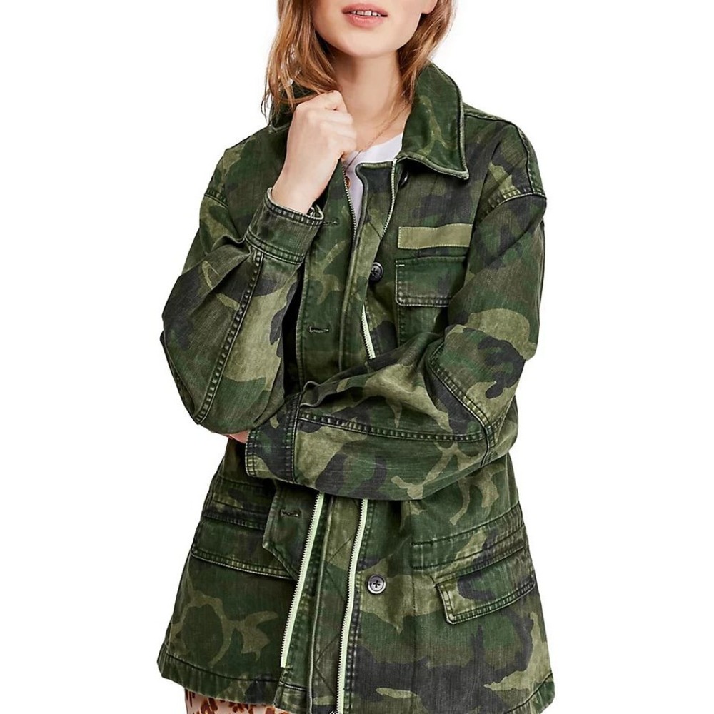 Free People Seize The Day Jacket size Large Camo OB980139 Military Field Coat